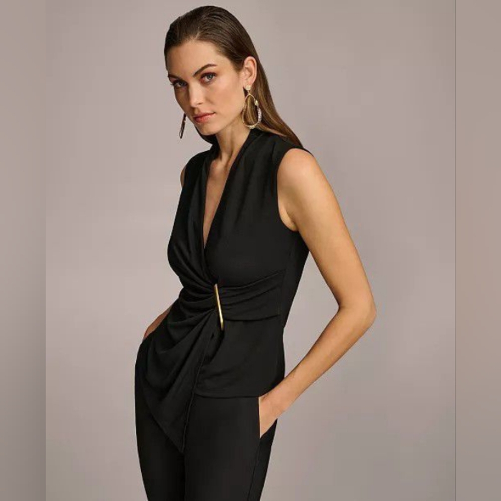Donna Karan New York Sleeveless V-neck Top In Black Size XL BNWT - Picture 3 of 7